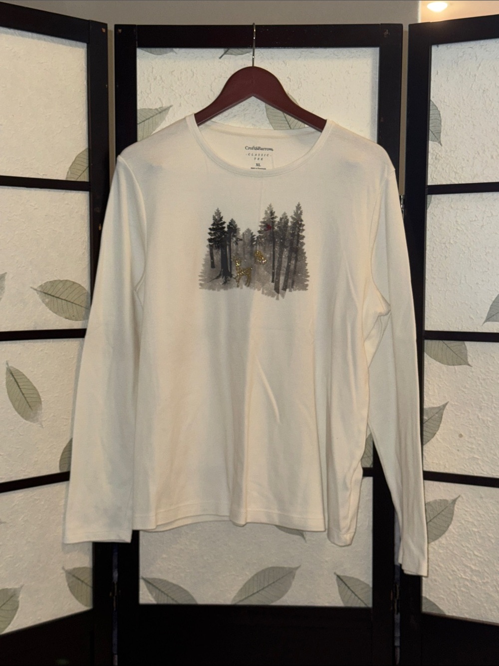 croft & barrow Cream Long-Sleeve Forest Graphic Tee